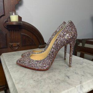 Christian Louboutin Pigalle Follies 100 Rosette Glitter Pumps size 37